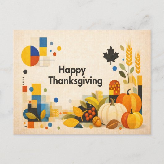Geometric Retro Happy Thanksgiving Pumpkin  Feiertagspostkarte (Vorderseite)