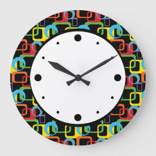 Geometric Retro Multicolored Pattern Große Wanduhr