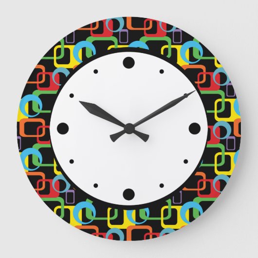 Geometric Retro Multicolored Pattern Große Wanduhr (Vorderseite)