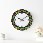 Geometric Retro Multicolored Pattern Große Wanduhr (Zuhause)
