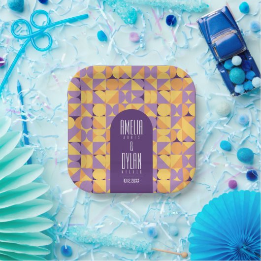 Geometric Retro Vibes Herbst Hochzeit Pappteller (Party)