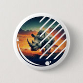 Geometric Rhino Sunset Scene Button (Vorderseite)