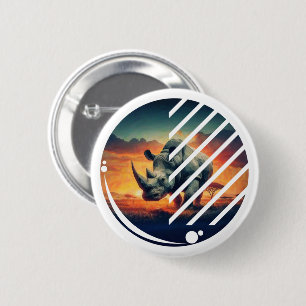 Geometric Rhino Sunset Scene Button