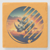 Geometric Rhino Sunset Scene Steinuntersetzer (Vorderseite)