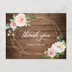 Geometric Romance Floral Rustic Wedding Vielen Dan Postkarte