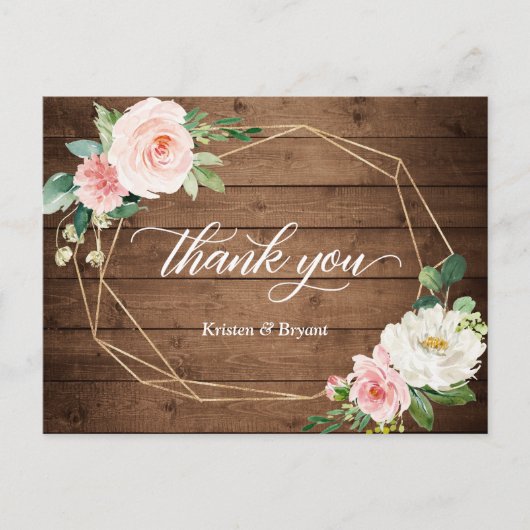 Geometric Romance Floral Rustic Wedding Vielen Dan Postkarte (Vorderseite)