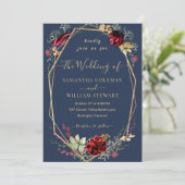 Geometric Rustic Boho Wildblume Navy Blue Wedding Einladung (Stehend Vorderseite)