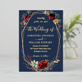 Geometric Rustic Boho Wildblume Navy Blue Wedding Folieneinladung (Stehend vorne)