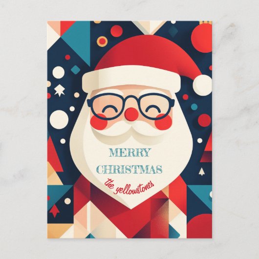 Geometric Santa Claus Feiertagspostkarte (Vorderseite)
