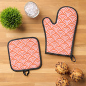 Geometric Scallop Arch Citrus Coral Ofenhandschuh & Topflappen-Set (Oben Unten)