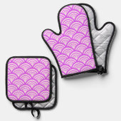 Geometric Scallop Arch Citrus Hot Pink Ofenhandschuh & Topflappen-Set (Vorderseite/Rückseite)