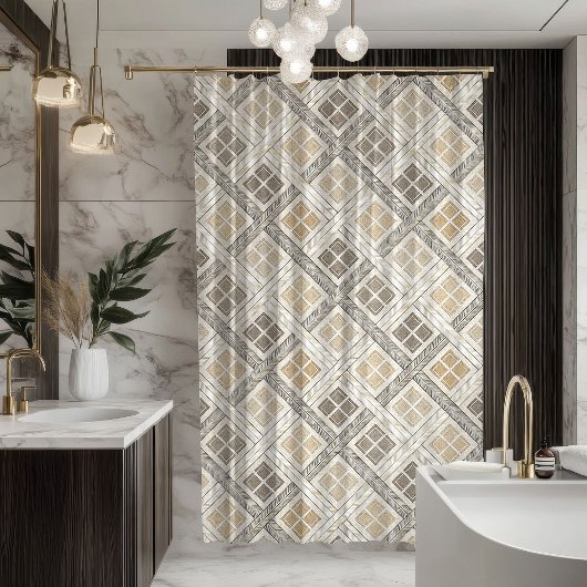 Geometric Shower Curtain Neutral Pastel Modern Duschvorhang