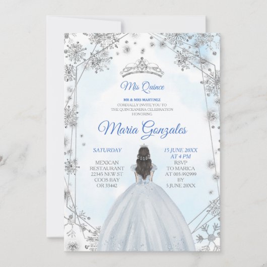 Geometric Silver Blue Christmas Quinceanera Einlad Einladung (Vorderseite)