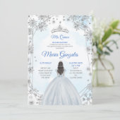 Geometric Silver Blue Christmas Quinceanera Einlad Einladung (Stehend Vorderseite)