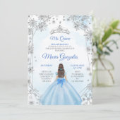 Geometric Silver Blue Mexican Sweet 15. Geburtstag Einladung (Stehend Vorderseite)