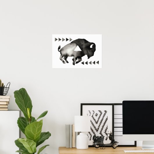 Geometric Sleepy Buffalo . Mod Art. Schwarz-Weiß Poster (Heimbüro)