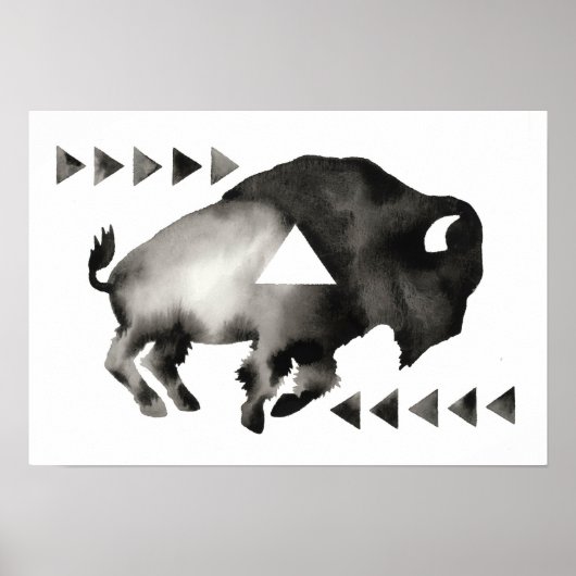 Geometric Sleepy Buffalo . Mod Art. Schwarz-Weiß Poster (Vorne)