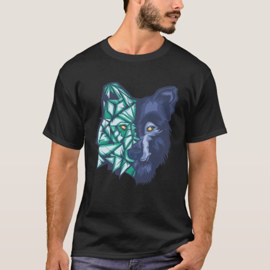 Geometric Split Wolf Face T-Shirt (Vorderseite)