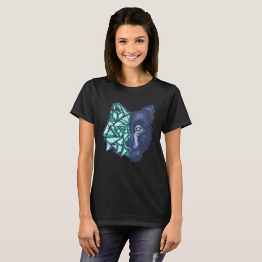 Geometric Split Wolf Face T-Shirt (Vorne ganz)