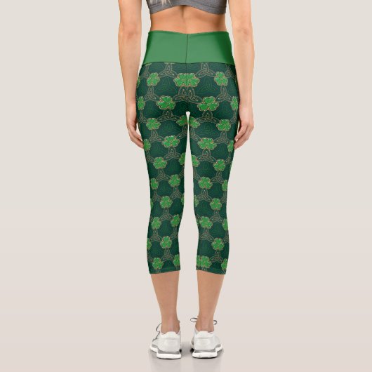 Geometric St Patricks day Celtic Triskele Kleeblat Capri Leggings (Rückseite)