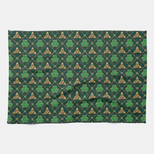 Geometric St Patricks day Celtic Triskele Kleeblat Geschirrtuch (Horizontal)