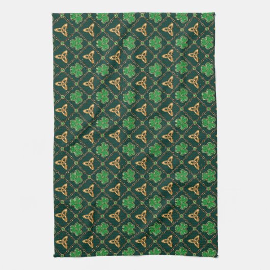 Geometric St Patricks day Celtic Triskele Kleeblat Geschirrtuch (Vertikal)
