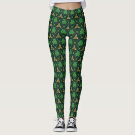 Geometric St Patricks day Celtic Triskele Kleeblat Leggings