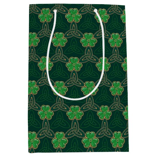 Geometric St Patricks day Celtic Triskele Kleeblat Mittlere Geschenktüte (Vorderseite)