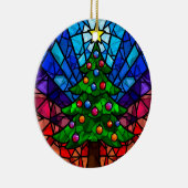 Geometric Stained Glass Christmas Tree Keramik Ornament (Rechts)
