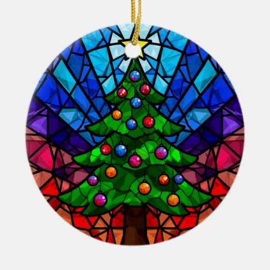 Geometric Stained Glass Christmas Tree Keramik Ornament (Vorne)