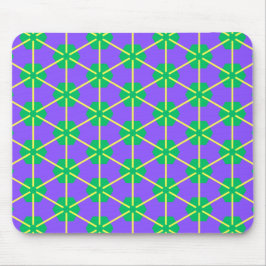 Geometric Starburst in Purple, Green and Yellow Mousepad