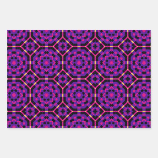Geometric Stylish Op Art Mosaik Lila Muster Geschenkpapier Set (Vorderseite 3)