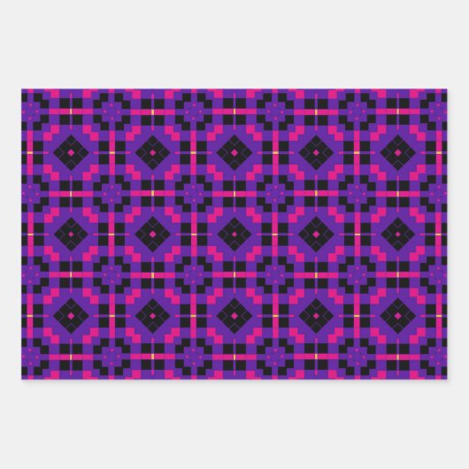Geometric Stylish Op Art Mosaik Lila Muster Geschenkpapier Set (Vorderseite)