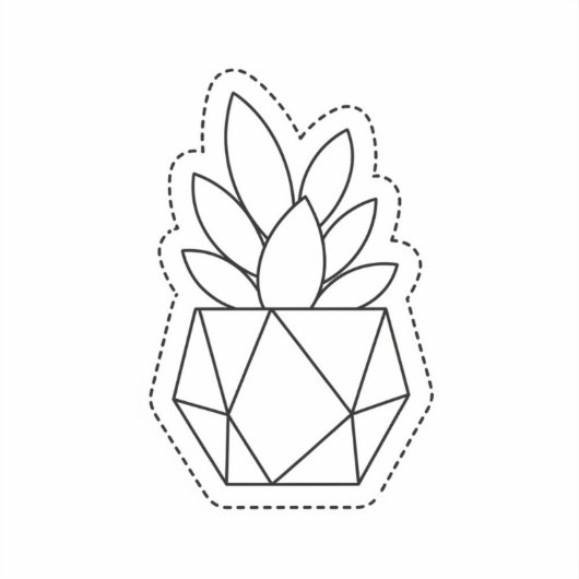 Geometric Succulent Plant in Pot Line Art Sticker  (Vorderseite)