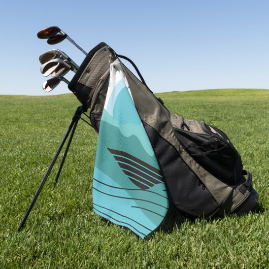 Geometric Sun Mountain Abstract with Tribal Border Golfhandtuch (Gras)