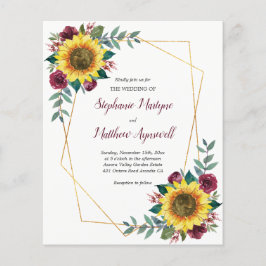 Geometric Sunflower Burgundy Rose Budget Hochzeit