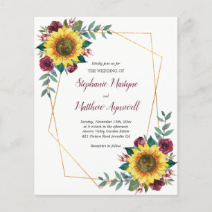 Geometric Sunflower Burgundy Rose Budget Hochzeit