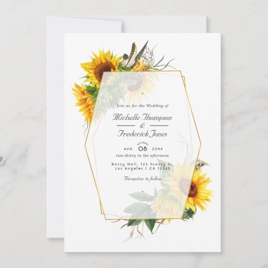 Geometric Sunflower Rustic QR Code UAWG Wedding Einladung (Vorderseite)