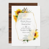 Geometric Sunflower Rustic QR Code UAWG Wedding Einladung (Vorne/Hinten)