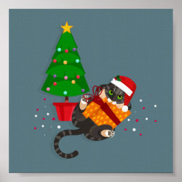 Geometric Tabby Cat spielen mit Weihnachtsgeschenk Poster