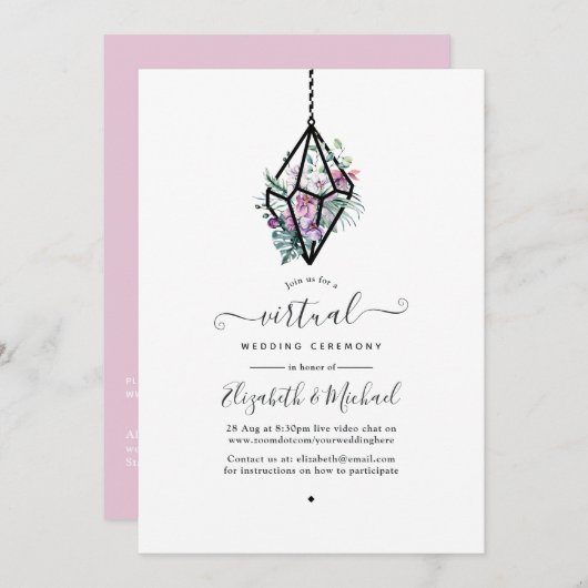 Geometric Terrarium Pastel Floral Virtual Wedding Einladung (Vorne/Hinten)