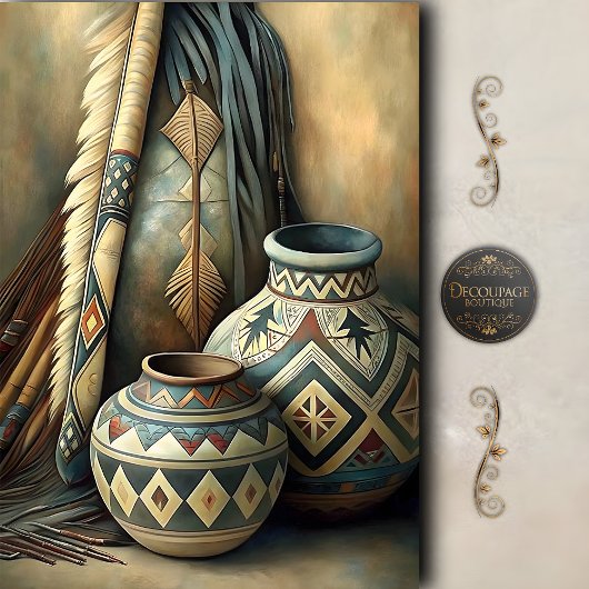 Geometric Tribal Pots & Arrows Decoupage Seidenpapier