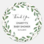 Geometric Tropical Greenery Baby Shower Vielen Dan Runder Aufkleber (Vorderseite)