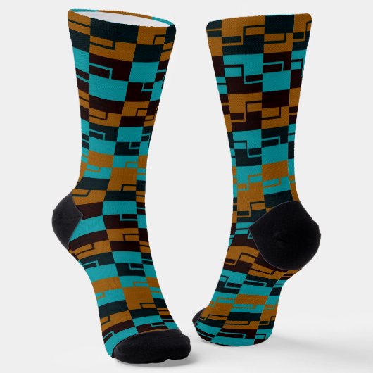 Geometric Turquoise and light/dark Brown Black Socken (Gewinkelt)