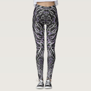 Geometric Vortex Leggings – Schwarz Weiß Violett A