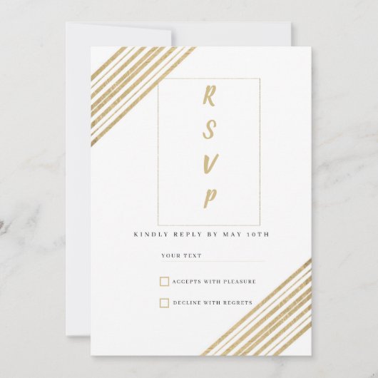 Geometric white and gold typography RSVP Einladung (Vorderseite)