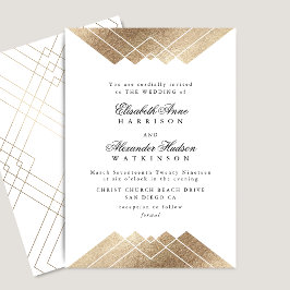 Geometric White Gatsby Calligraphy Wedding Einladung