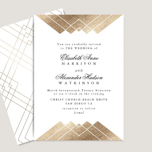 Geometric White Gatsby Calligraphy Wedding Einladung