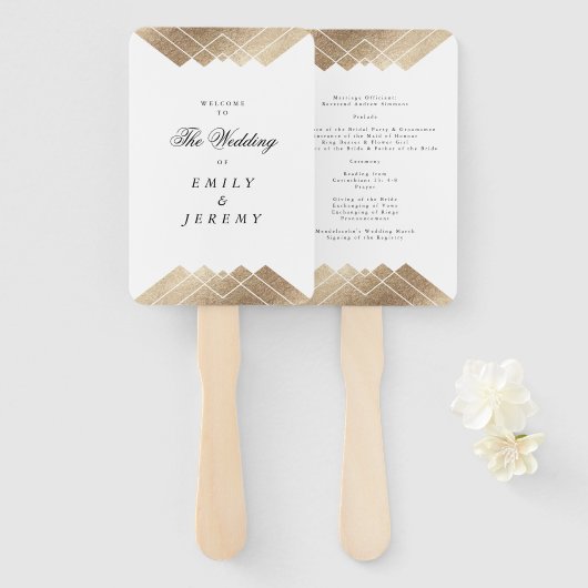 Geometric White Gatsby Wedding Fächer (Vorne und Hinten)