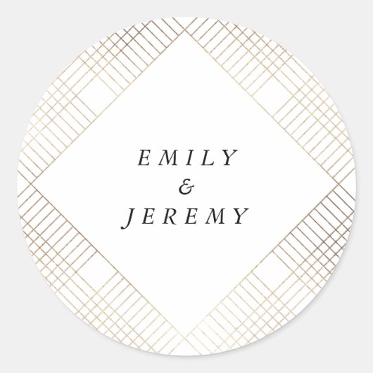 Geometric White Gatsby Wedding Runder Aufkleber (Vorderseite)